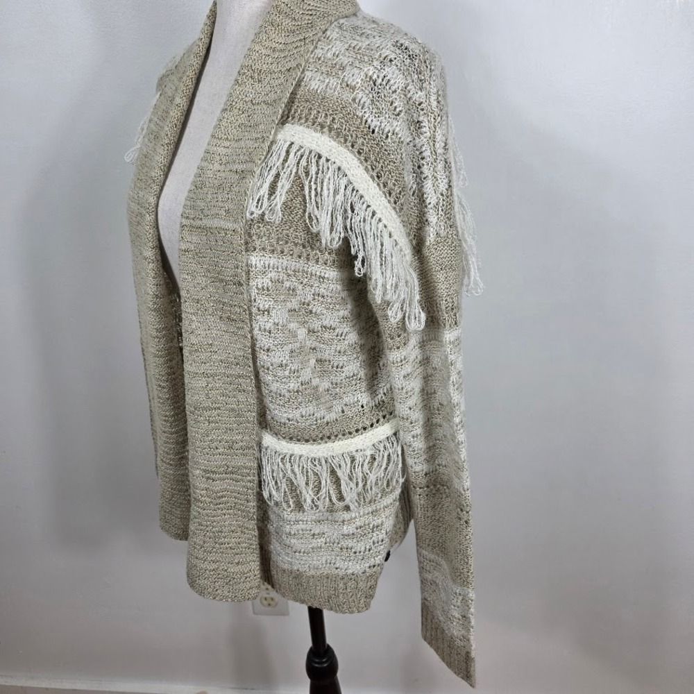 Natural Reflections Fringe‎ Boho  Knit Open Front Cardigan S  Sweater